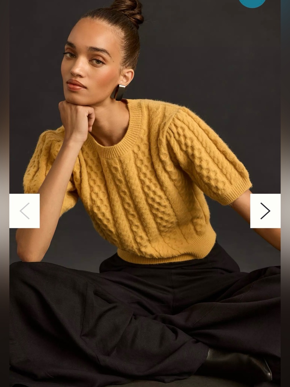 MABLE Cropped Cable Puff Short-Sleeve Sweater